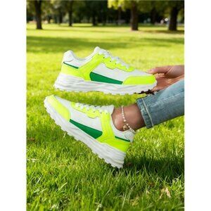 Women's Casual Sneakers, Fluorescent Green Color Scheme,